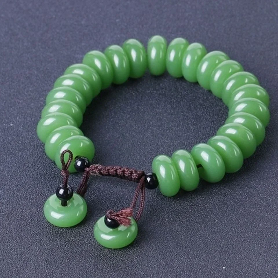 Customized Natural Green Jade Doughnut 16mm Beads Bracelet Adjustable Bangle Jewellery Fashion Accessories DIY Woman Luck Amulet