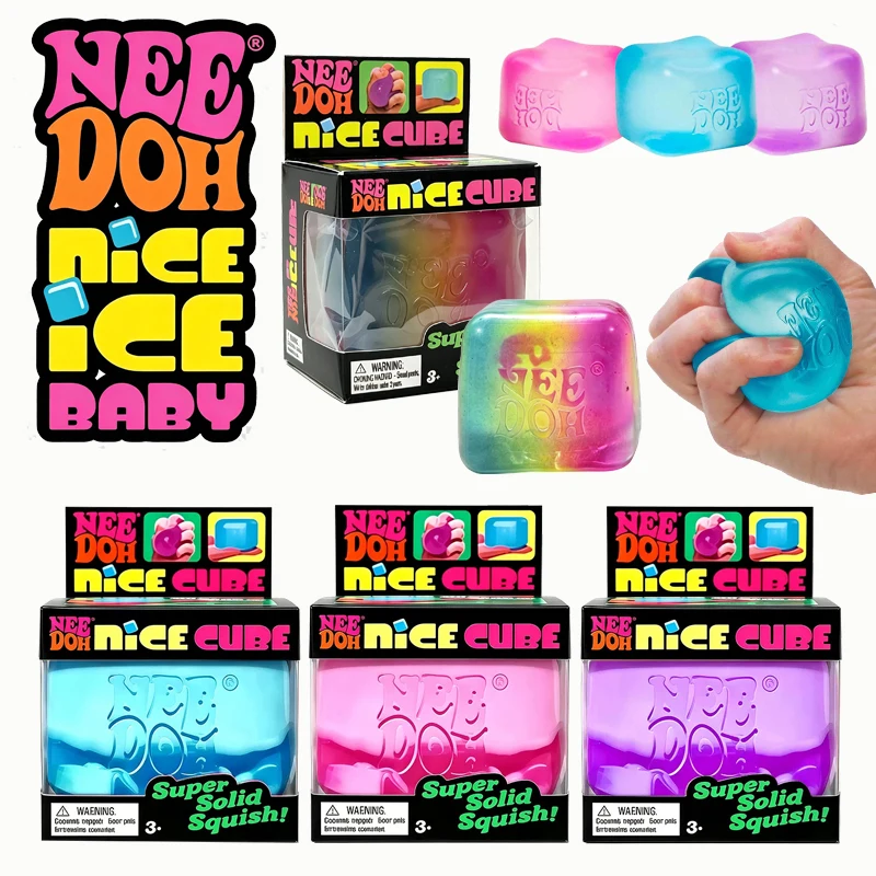 Needoh Rainbow Gradient Nice Ice Cube Solid Squish Fidget Toy Maltose Sensory Toy Non-toxic Squeeze Anxiety Relief Autism Gift