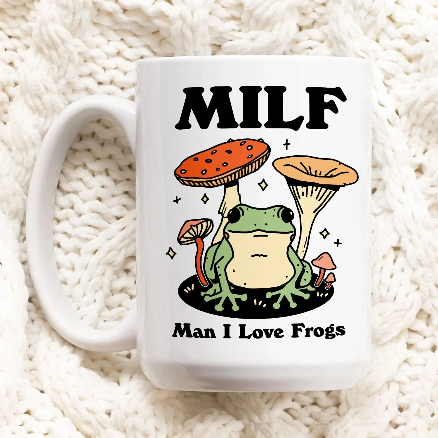 Cute Frog Ceramic Coffee Mug - Adorable Cottagecore Mushroom Cup for Frog Lover - Unique Gift Idea for Girlfriend, Wife or MILF 