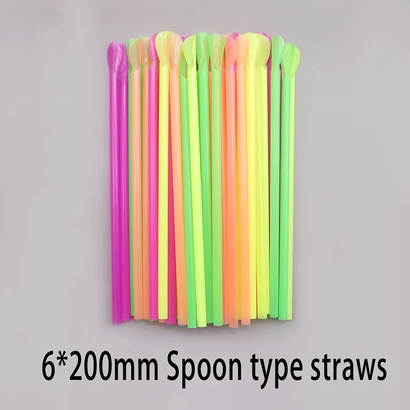 100pcs Multicolour Plastic Straws Drinking Straw Spoon Bar Pub Slush Straw For Birthday Celebration Party Supplies