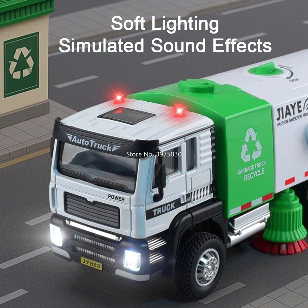 1:50 스케일 진공 청소기 장난감 자동차 미니어처 모델 합금 다이캐스트 라이트 음악 엔지니어링 차량 어린이 어린이날 선물