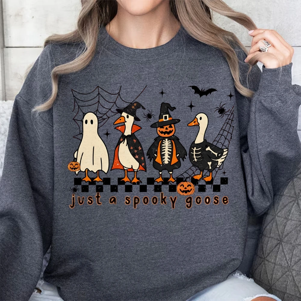 

Y2k Sweatshirt Spooky Geese Checker Print Sweatshirt Halloween Soft Fabric Casual Wear Trendy Design Graphic Bold Vibe Clothes