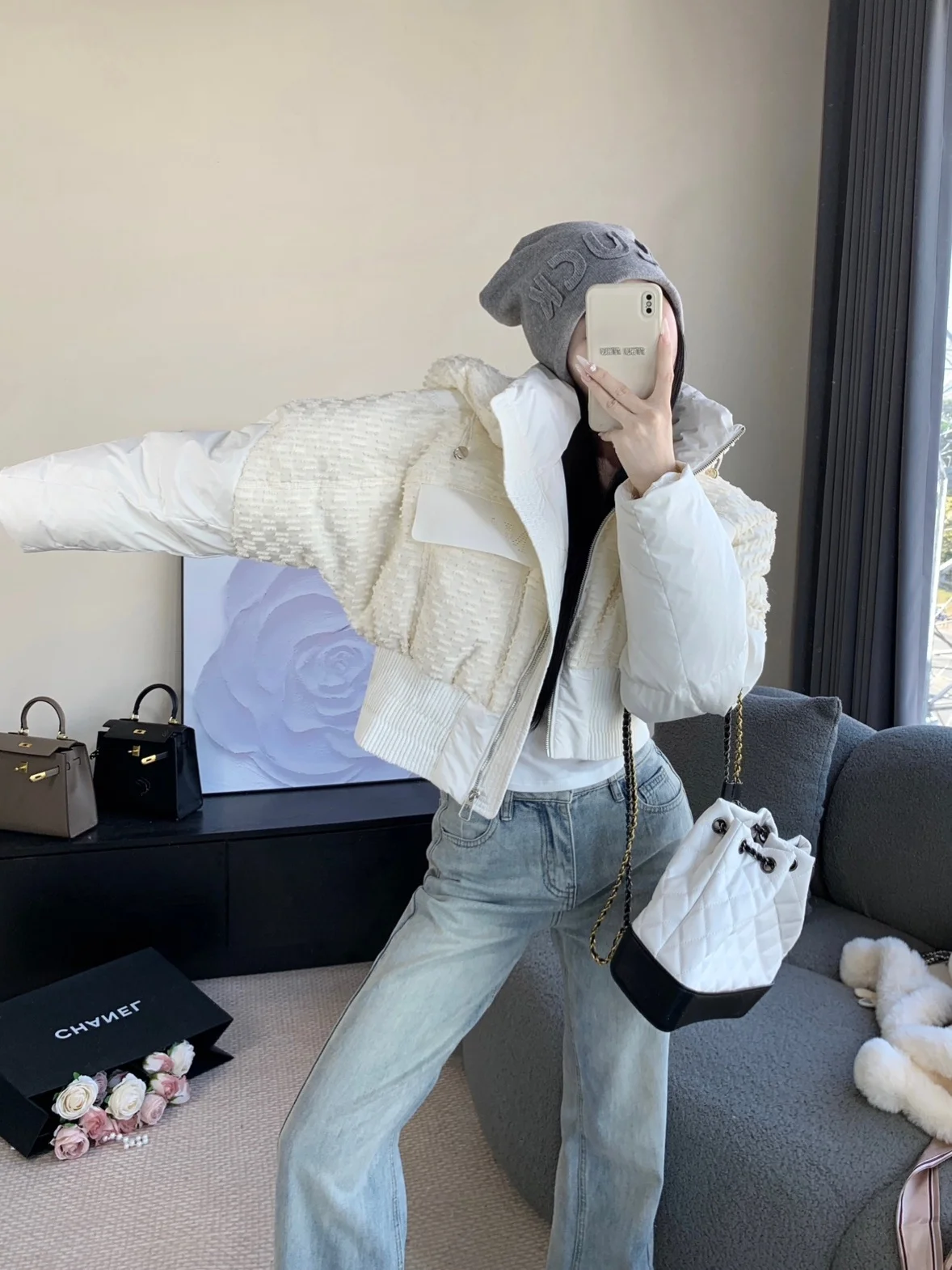 

Chic ort Puffer Jaet Thiened Simple Design Versatile Small Size Bread Sle Coat for Women Commute Sle White Du down