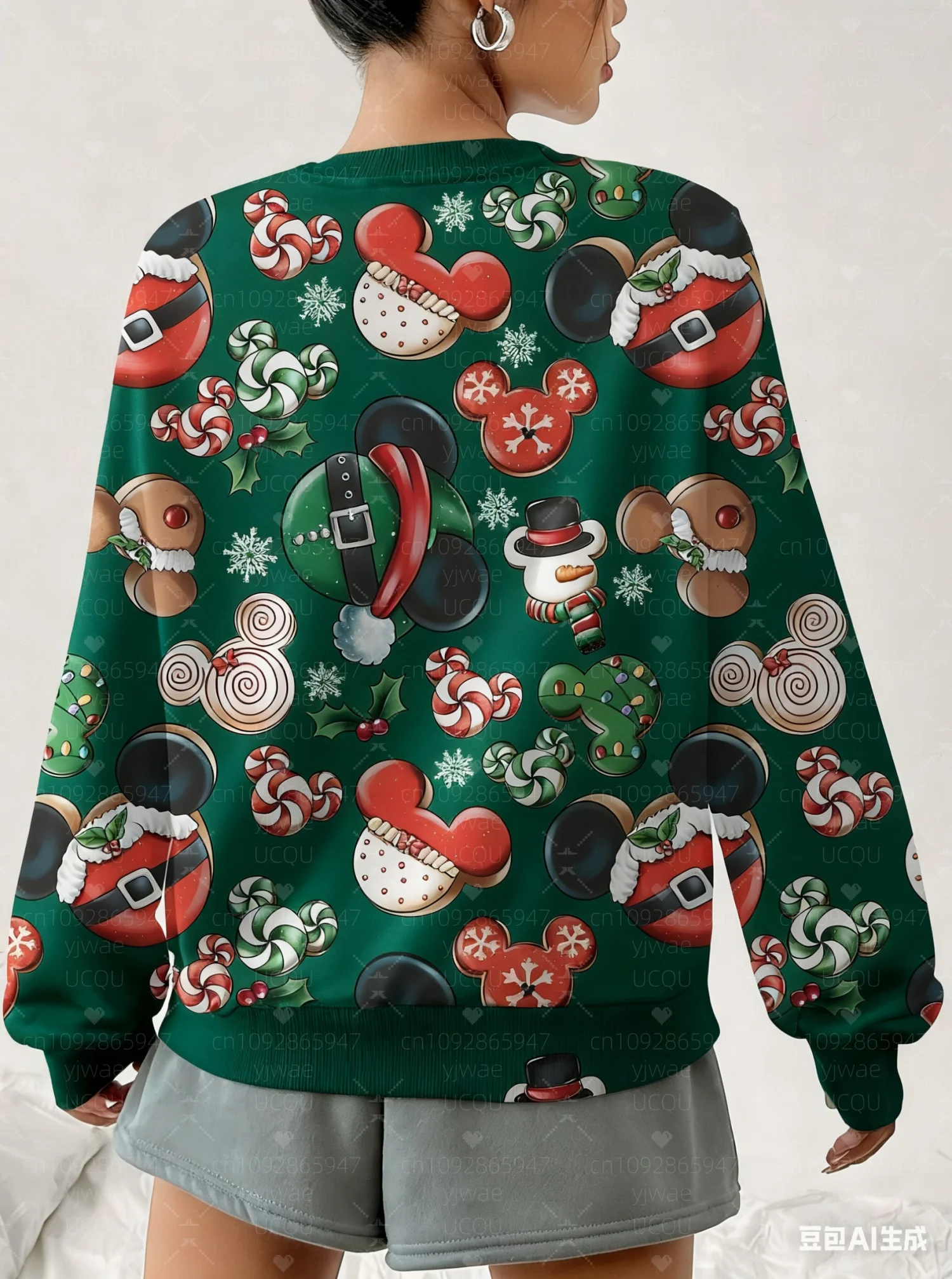 가을 여성 그래픽 크리스마스 미키 마우스 프린트 후드 여성 하라주쿠 여성 라운드 넥 스웨트 후드 여성 후드