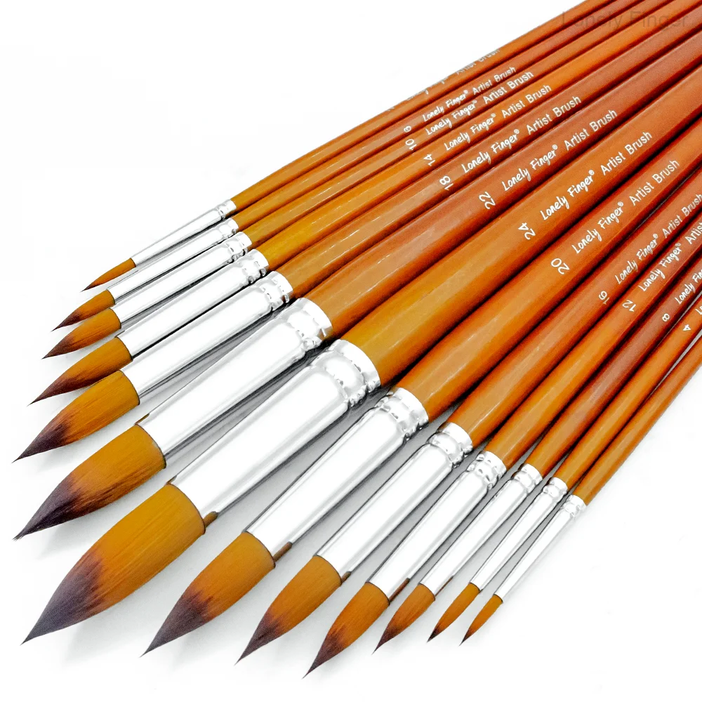 مجموعة فرش طلاء فنية بمقبض طويل مكونة من 13 قطعة، 4 أشكال أطراف: مدببة/مسطحة/زاوية/فيلبرت لفن وحرف الوسائط المتعددة، مقبض خشبي