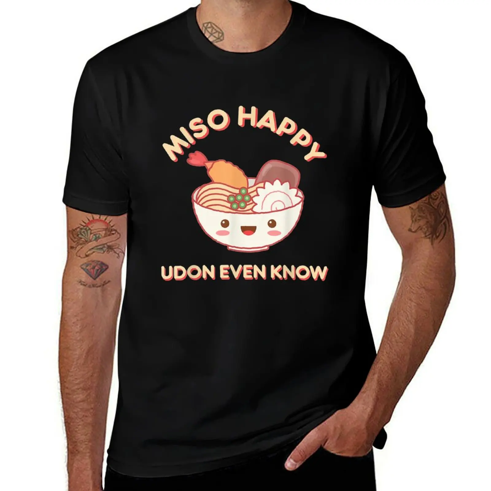 T-shirt Miso Happy Udon Even Know Noodle Food, style urbain, haut décontracté à manches courtes