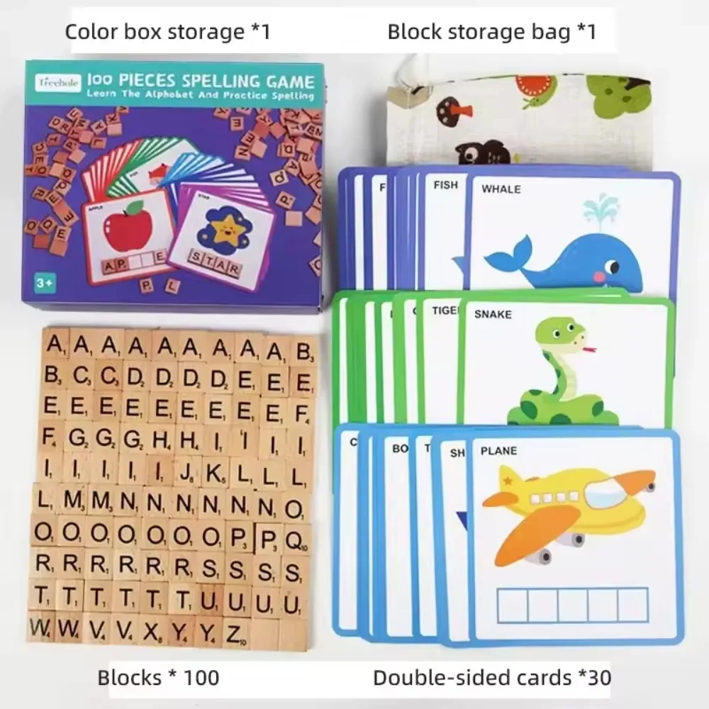 

100 PCS See and Spell Learning Game Matching Letter Spelling Sight Words Early Cognitive Educational Puzzle Toy for Kids
