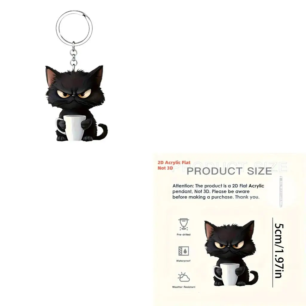 XA6H 2D Acrylic Rings With Adorable Cats Pendant For Key Luggage And Bags Feature Anti Oxidant Closure