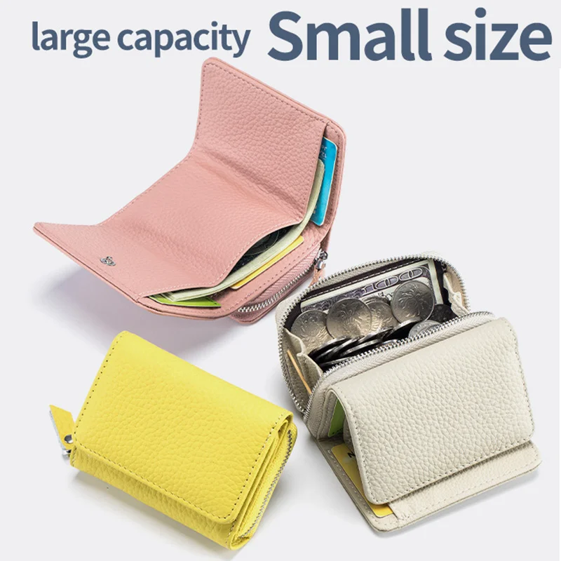 

Women's Mini RFID Short Wallet with Genuine Leather Large Capacity Multifunctional Change Storage Purse Cute Wallet for Girls