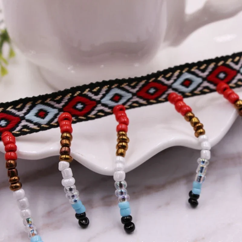 1 Yard Perlenfransen Ethnische Seidenquasten Spitzenbesatz für Vorhänge, Stickbänder, Quasten für Schmuck, DIY-Kleider, Nähen, Kleidung, Bänder – Detail 2