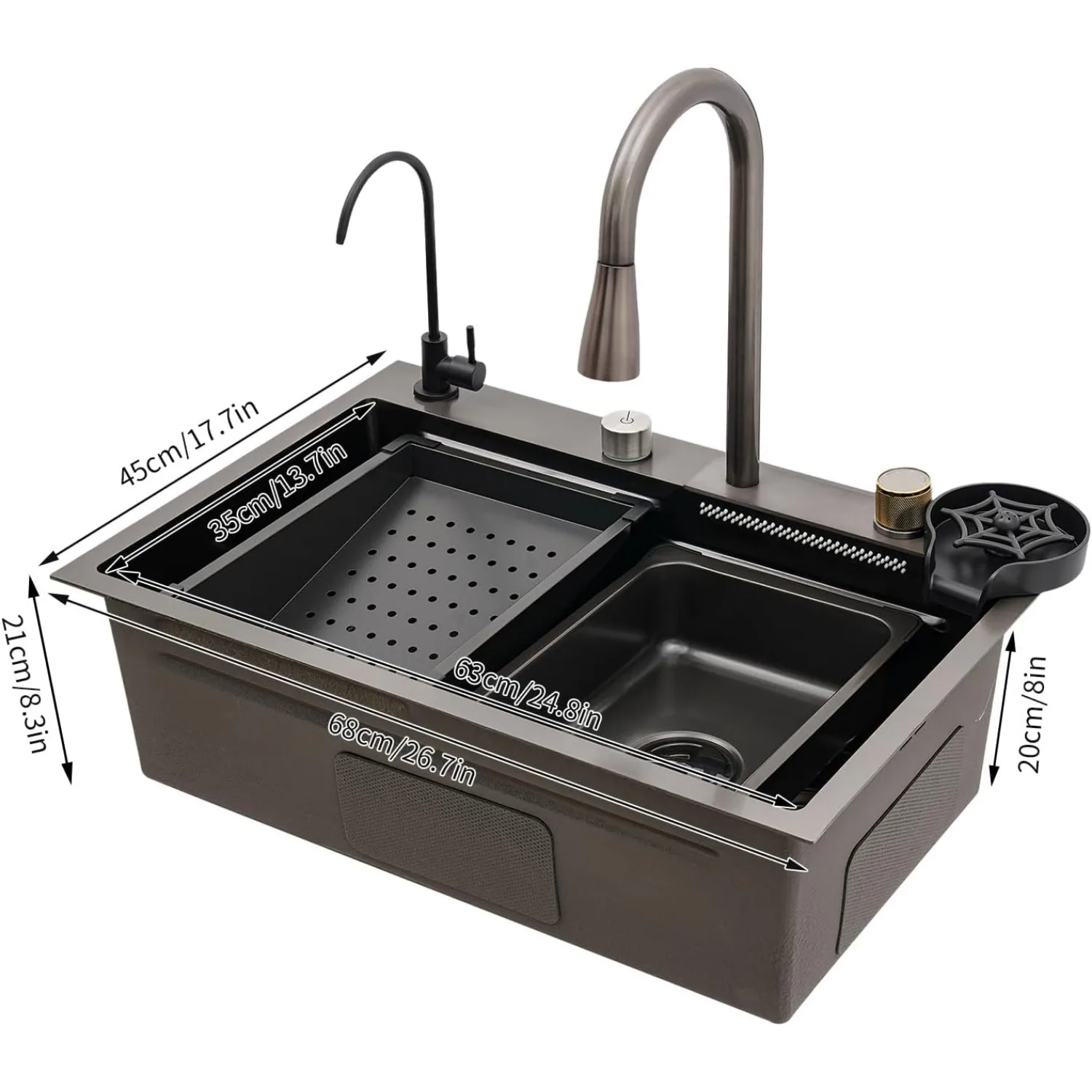 Évier de cuisine à cascade en acier inoxydable 304, ensemble d\'évier domestique, évier intégré avec perfections, barre unique