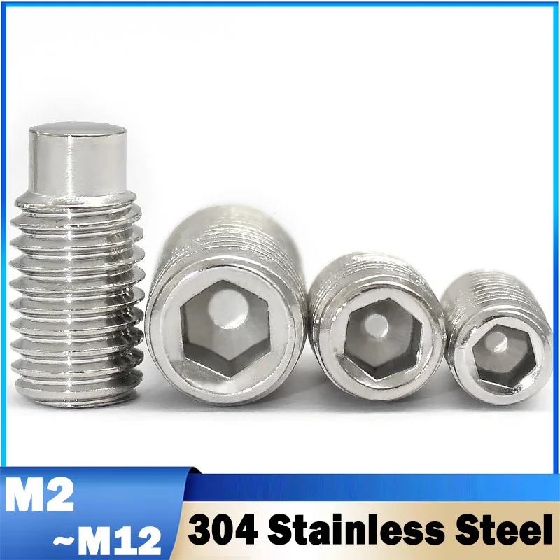 5~50Pcs M2 M2.5 M3 M4 M5 M6 M8 M10 M12 304 Stainless Steel Grub Convex End Set Screw Headless Hex,Convex End Bolt