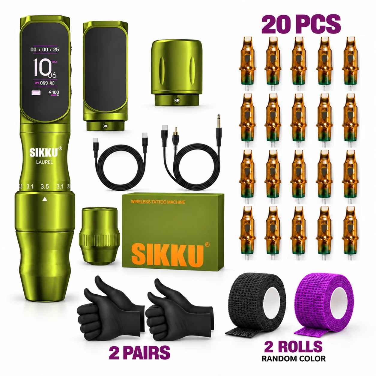 SIKKU Wireless Tattoo Machine Pen, Professional Rotary Tattoo Machine, 2000mAh Battery, 8H Runtime, Powerful Custom Moto