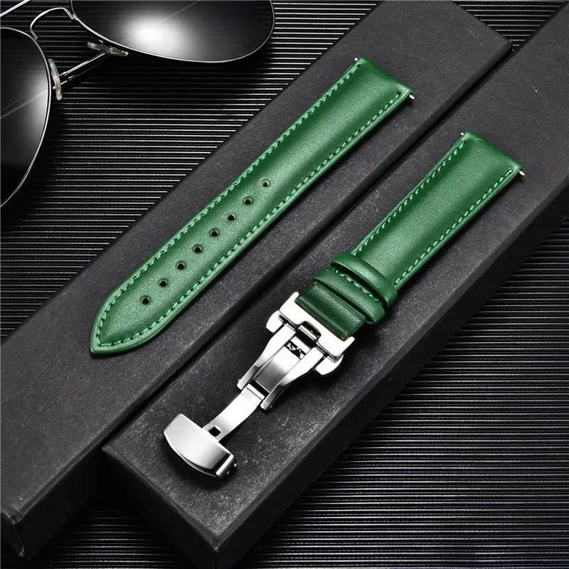 New Leather Watch Straps 18mm 20mm 22mm 24mm with Stainless Steel Butterfly Buckle Watch Accessories Casual Watchbands