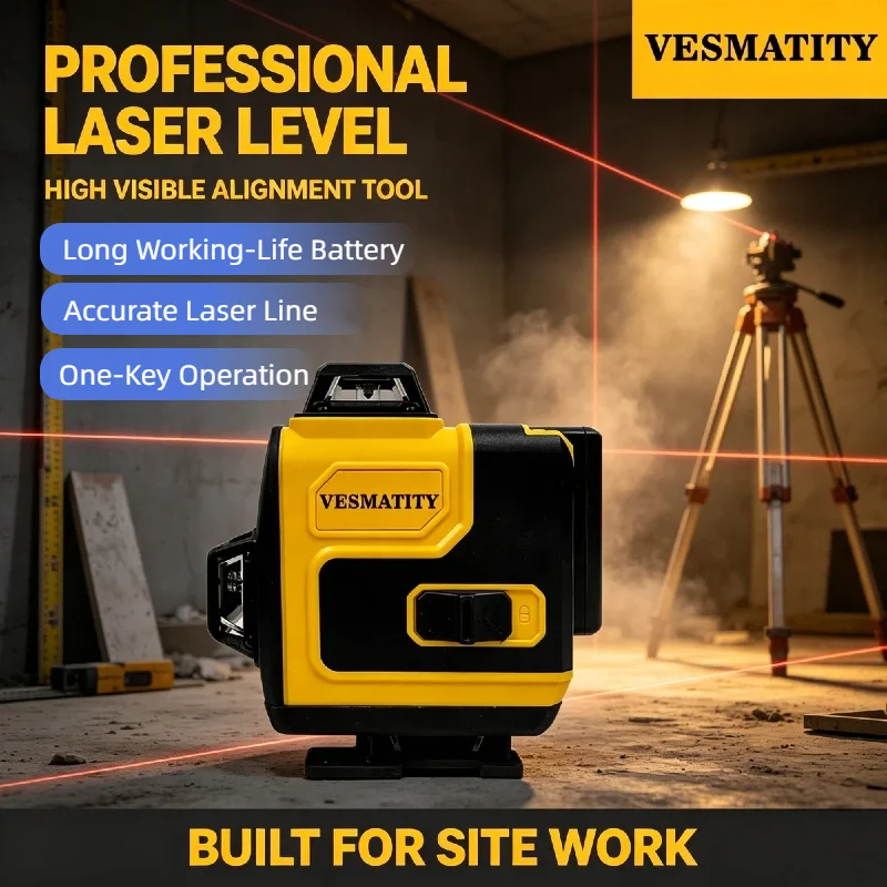 Portable Vesmatity SPY001 Laser Level Self Leveling Cross Line Green Beam High Precision Alignment for Construction Building