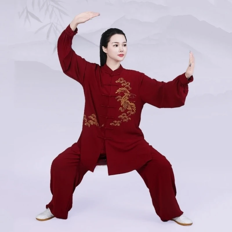 

2026 китайский костюм для кунг-фу, тай-чи, ушу, с принтом феникса, комплект из топа и брюк, для тренировок и выступлений по вин-чунь.