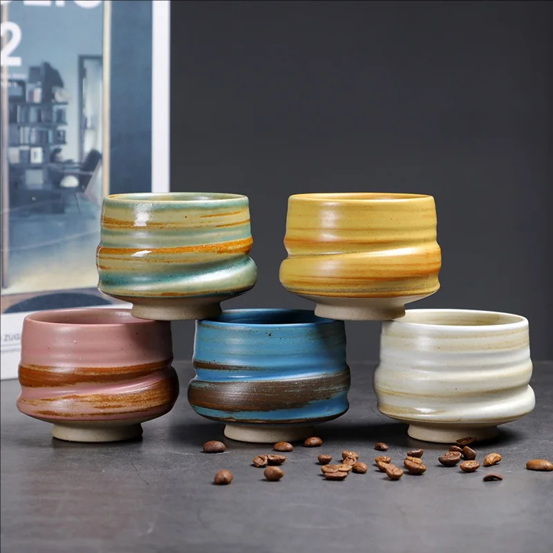 

180ML Artisan Wabi-Sabi Ceramic Coffee Cups - Handcrafted Five Elements Tea Set with Rustic Glaze & Organic Texture