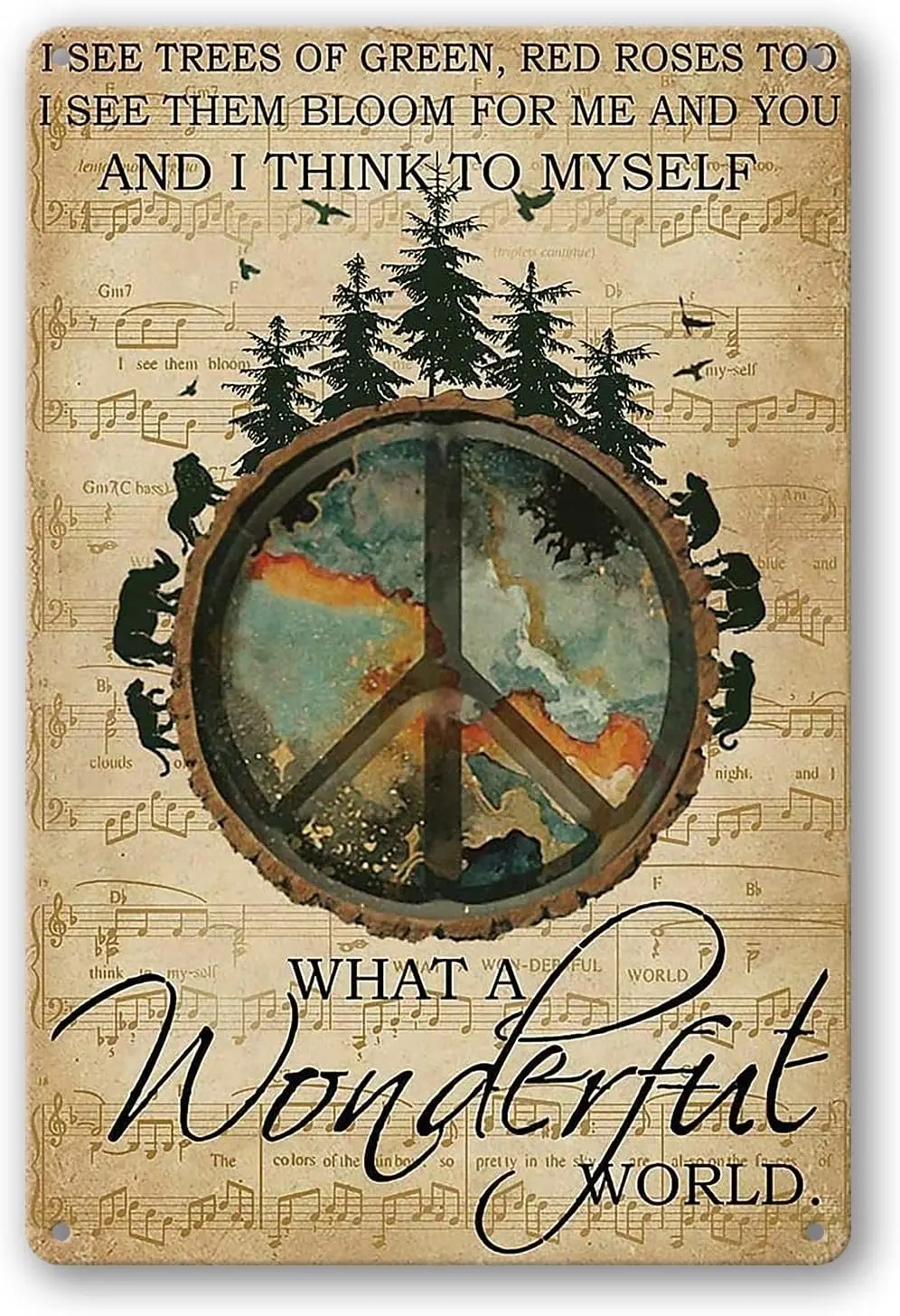 What A Wonderful World Peace Rustic, Vintage Metal Signs Bar Cafe Pub Wall Decoration 8 x 12inch(Tin-73)