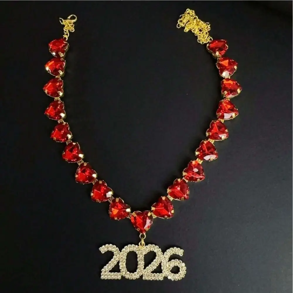 كريستال 2026 قلادة قلادة الحب القلب مربع حجر الراين الترقوة سلسلة هندسية مبالغ فيها 2026 حفلة مجوهرات السنة الجديدة #2