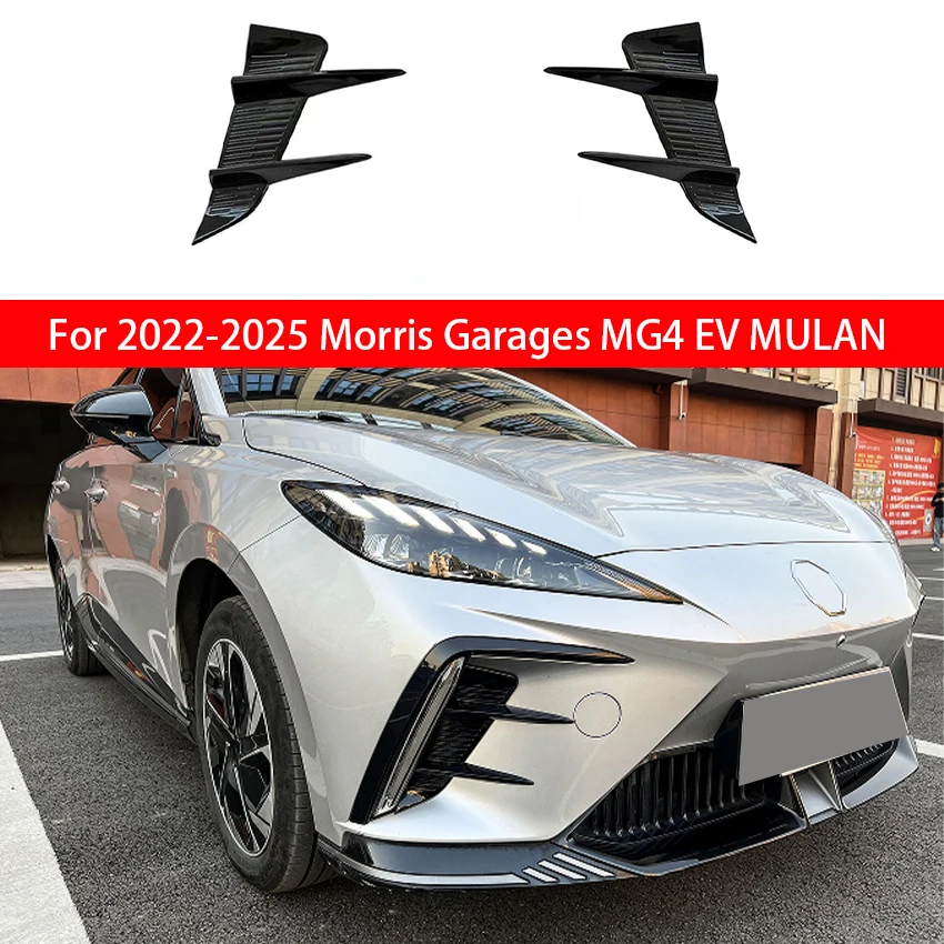 

For MG MG4 EV MULAN 2022 2023 2024 2025 Body Kit Car Front Bumper Spoiler Bright Black Cover Trim Car Styling Side Air Vent Trim