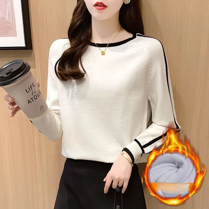 Office Lady Spring Autumn Solid Color Lantern Long Sleeve Pullover Women\'s Clothing Round Neck Casual Loose Sweater Knitted Tops