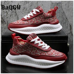 Leather Casual Increased Flat Platform Shoes Men Lace Up Sports Shoes Chunky Sneakers High Quality Fashion Male Designer Shoes