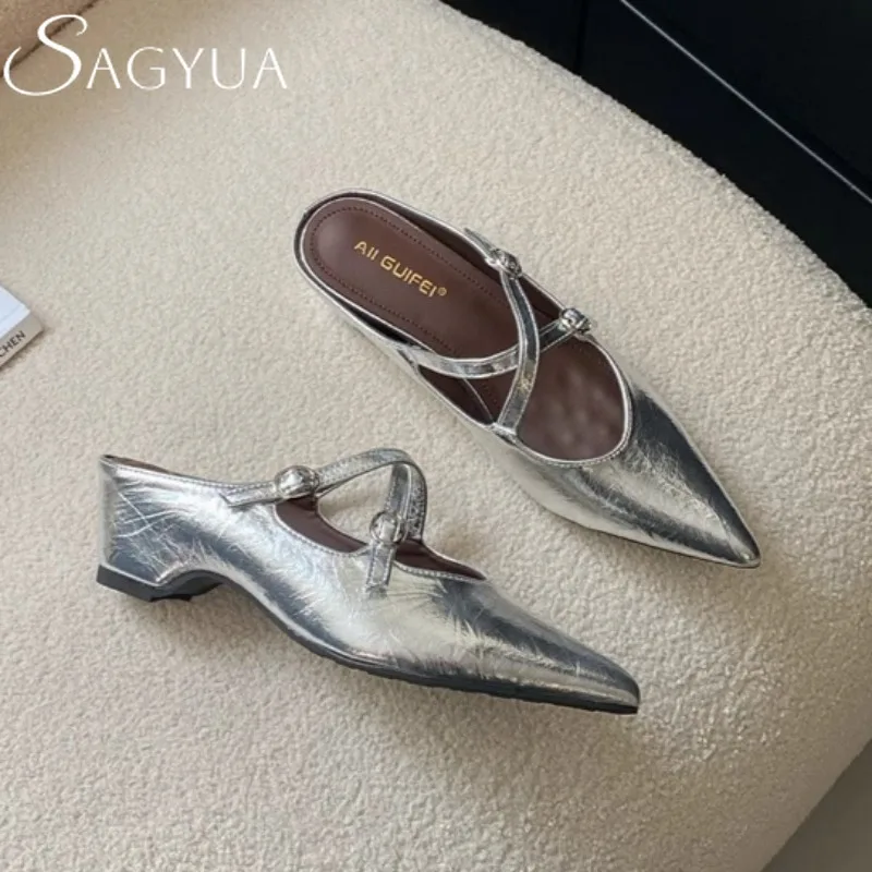 

Women Pointed Toe Buckle Slippers Sexy Mules Shoes Woman Heeled Sandals Summer 2025 Fashion Shallow Dress Pumps Mujer Slides