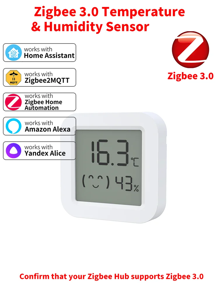 Zigbee 3.0 Temperatur- und Feuchtigkeitssensor unterstützt HA (Home Assistant), Alexa, Yandex, ZHA und Zigbee2MQTT.