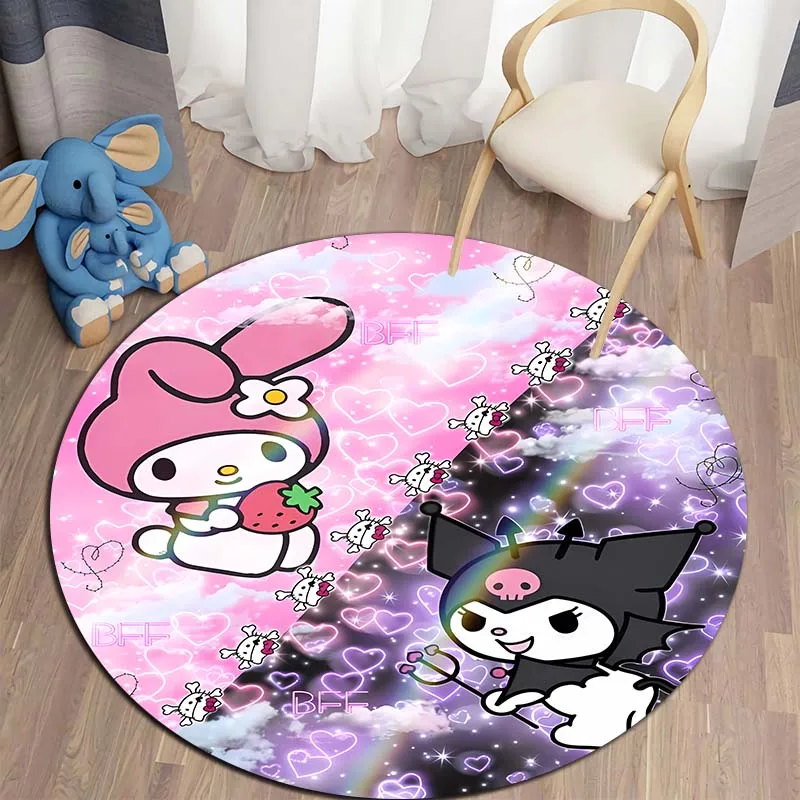 Kuromi-alfombra redonda con estampado de dibujos animados para sala de estar, dormitorio, mesa y silla, alfombra decorativa, regalo exquisito, 5 tamaños