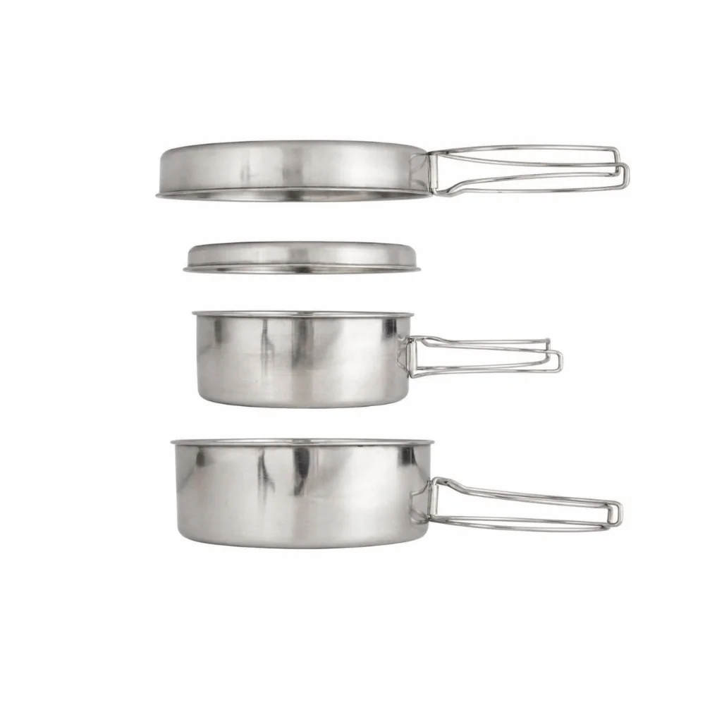 4 Pcs Durable Stainless Steel Camping Cookware Set Stackable 4 Piece Set Portable Cooking Set Backpacking Cookware Travel
