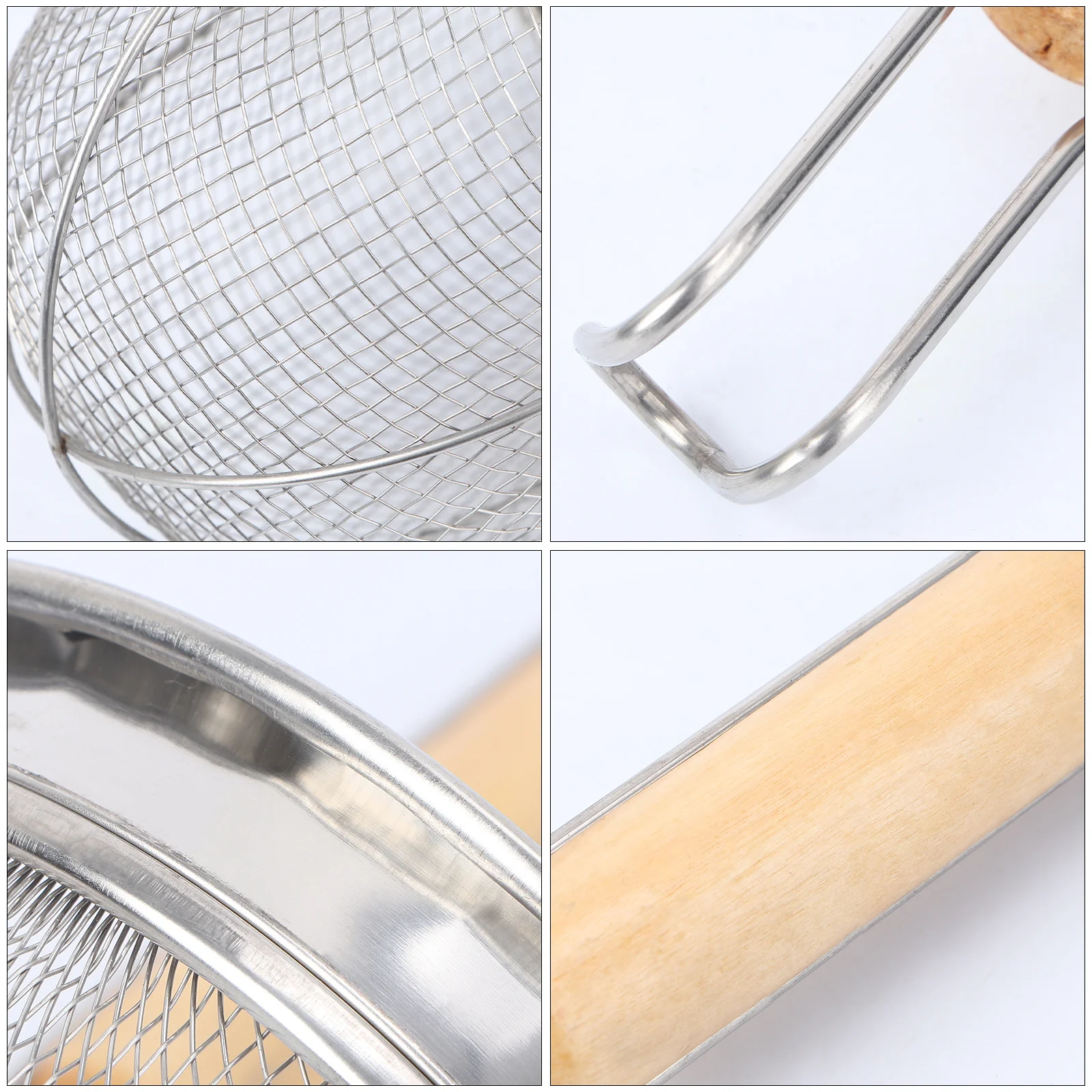 

Stainless Steel Mesh Strainer Large Capacity Kitchen Tool for Pasta Vegetables Deep Frying Easy Storage Wooden Handle Heat
