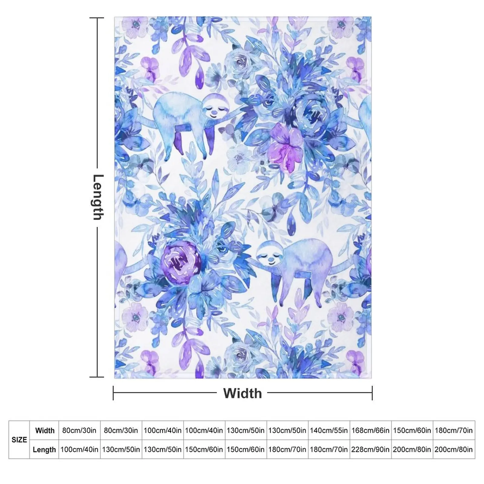 Sleepy Sloths in Purple Plants Throw Blanket couch cozy soft plush fuzzy picnic outdoor blanket