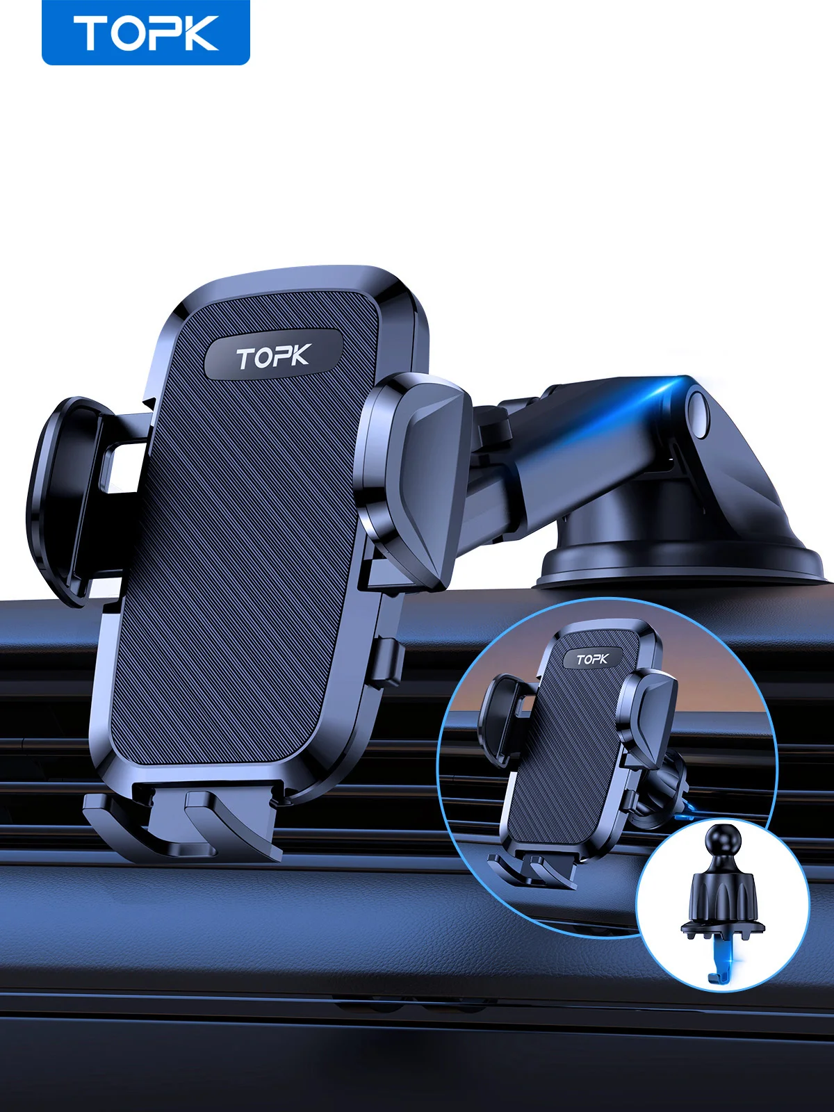 

TOPK D36-Z Car Phone Holder Adjustable Car Phone Mount Cradle Super Stable for Dashboard/Windscreen/Air Vent for Mobile Phones