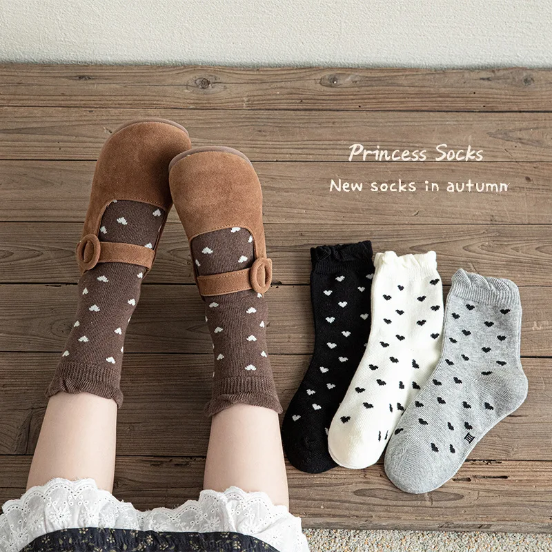 4 Pairs Of Girls' Cotton Socks Spring And Autumn Children's Ruffled Mid-Calf Socks Korean-style Girl Socks