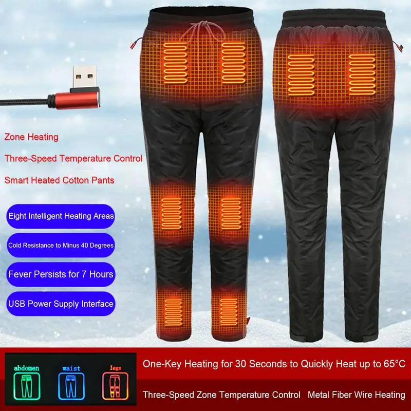 

Winter Heated Pants 8 Zones 3 Temperature Control USB Electric Heated Pants for Warm abdomen waist knees legs heating Trousers