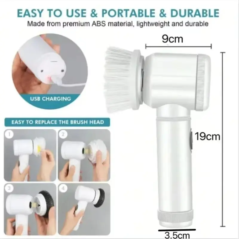 5in1 Electric Spin Scrubber Electric Cleaning Brush Cordless Power Scrubber with Replaceable Brush Heads Handheld Power Scrubbe