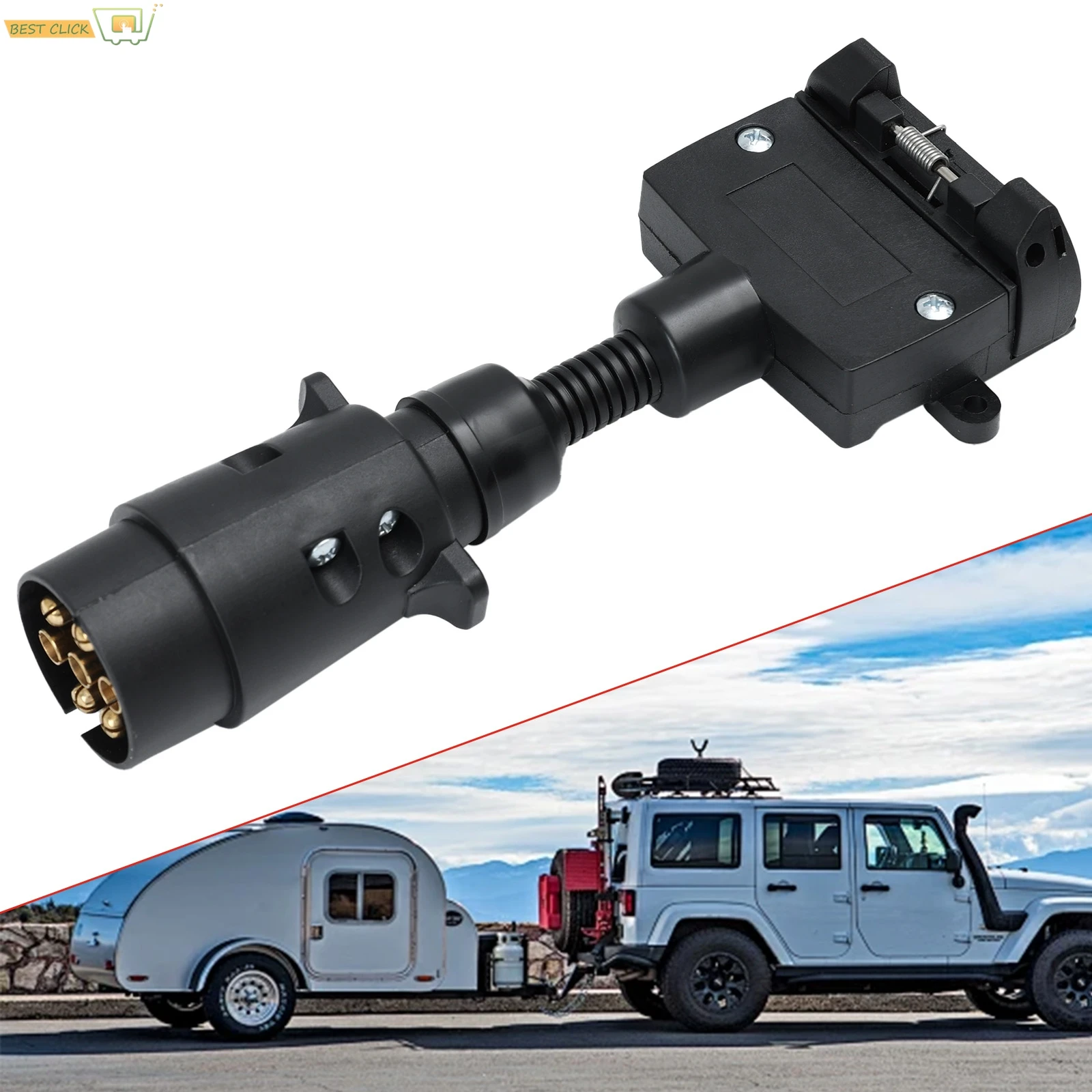 Adaptateur de remorque prise 12V 7 broches circulaire mâle à 7 broches prise femelle plate Auto cara