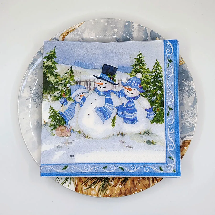 20Pcs 2 Ply Christmas Napkins 33x33cm, Winter Snowman Print Paper Napkins for Holiday Party Table Decor  DIY Decoupage Paper