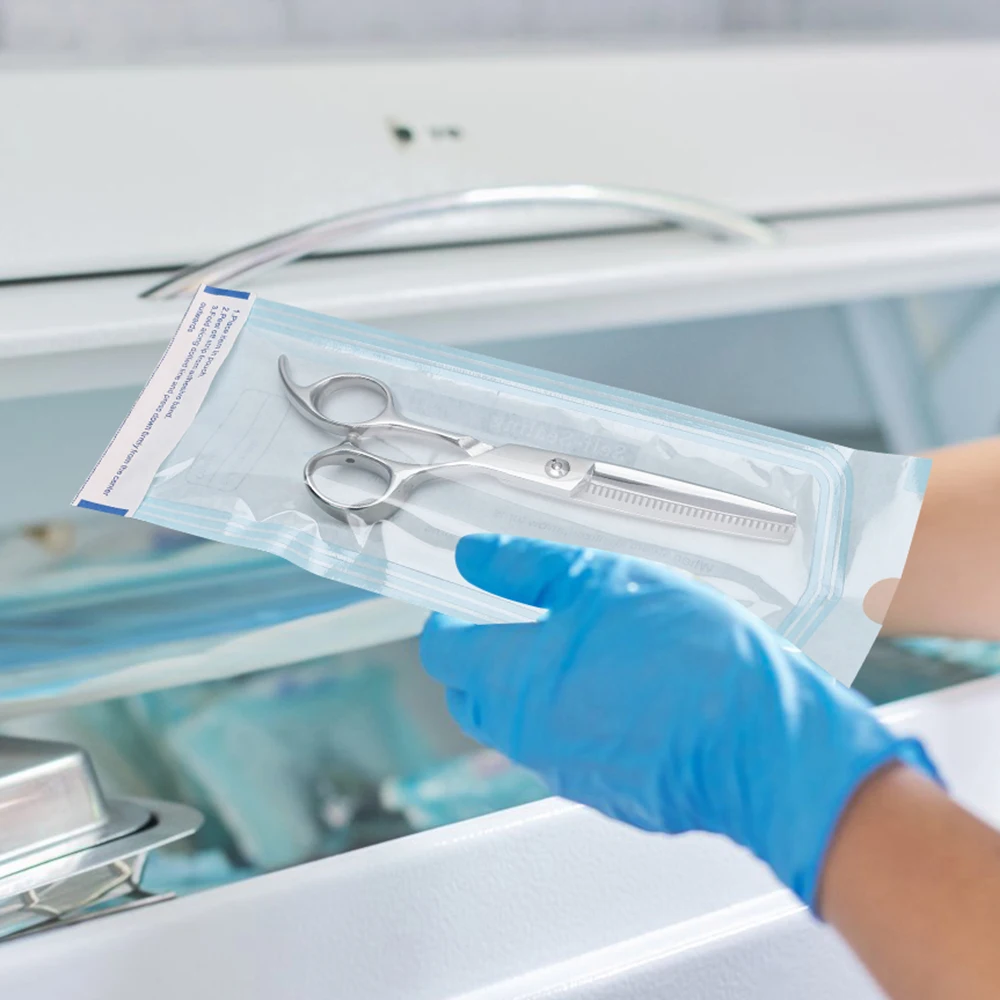 200 ชิ้นถุงฆ่าเชื้อแบบปิดผนึกเองกรรไกรเครื่องโกนหนวดถุงฆ่าเชื้อแบบใช้แล้วทิ้งตัดผมเครื่องมือฆ่าเชื้ออุปกรณ์เครื่องมือ