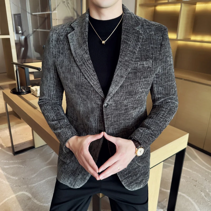 

Высококачественный мужской повседневный пиджак, модный, утепленный, приталенный, осенне-зимний, деловой, универсальный, из полиэфирного волокна