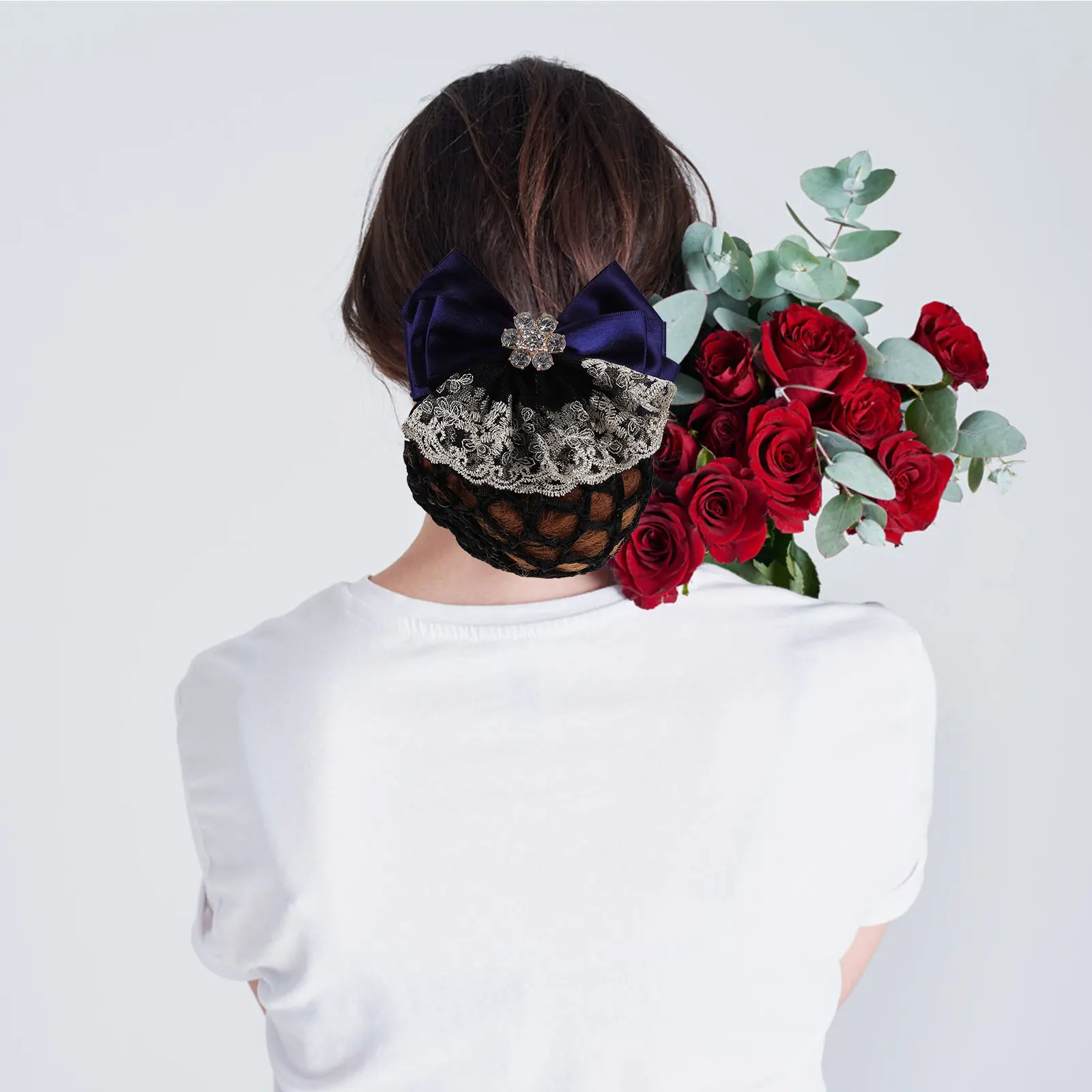 

2Pcs Hair Accessories Rhinestone Steel Bun Clips Nets for Women Hair Holders Work Cover Formal Daily Stylish