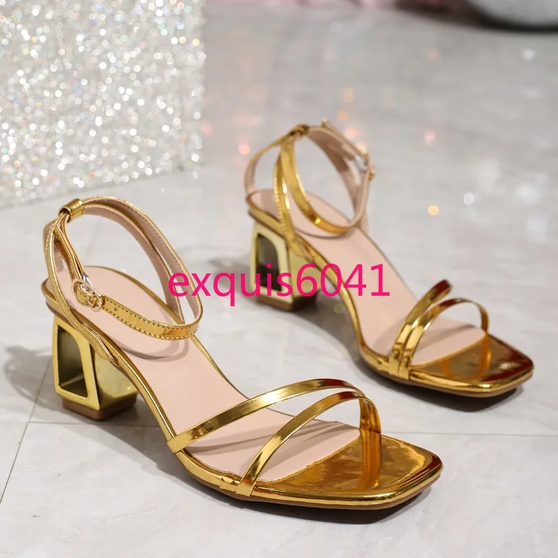 New Women's Fashion Gold Thick-heeled Sandals Open-toed High-heeled Sandals Sizes 36-42 view 4