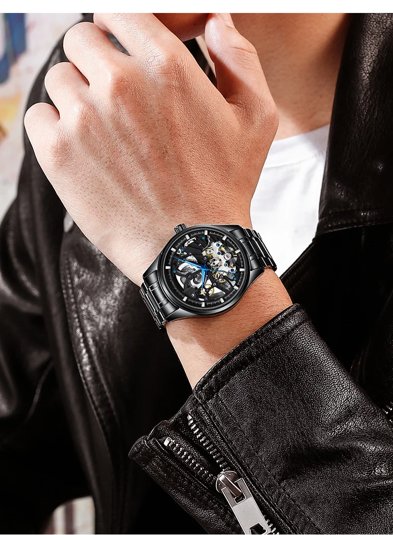 Ai lang top brand luxury fully automatic mechanical watch waterproof skeletonized luminous fashion wristwatch Brother Gift 2026