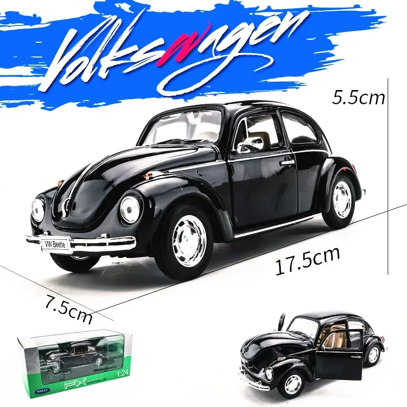 1:24 VW Classic Car Beetle Black Car Alloy Car Model Simulation Car Decoration Collection Gift Toy Die Casting Model