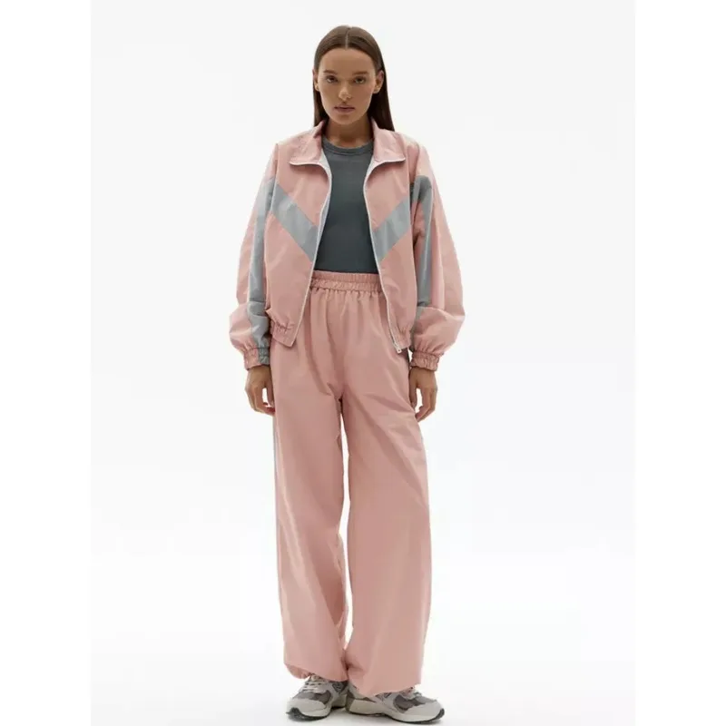 

Модная повседневная женская одежда, европейско-американский спортивный кардиган с длинными рукавами и цветными блоками, комплект с длинными брюками, комплект в уличном стиле