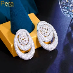 Pera New Luxury Exclusive Circle Drop Earring for Women Wedding Bridal Cubic Zircon Dubai High Quality Silver Color Jewelry E365