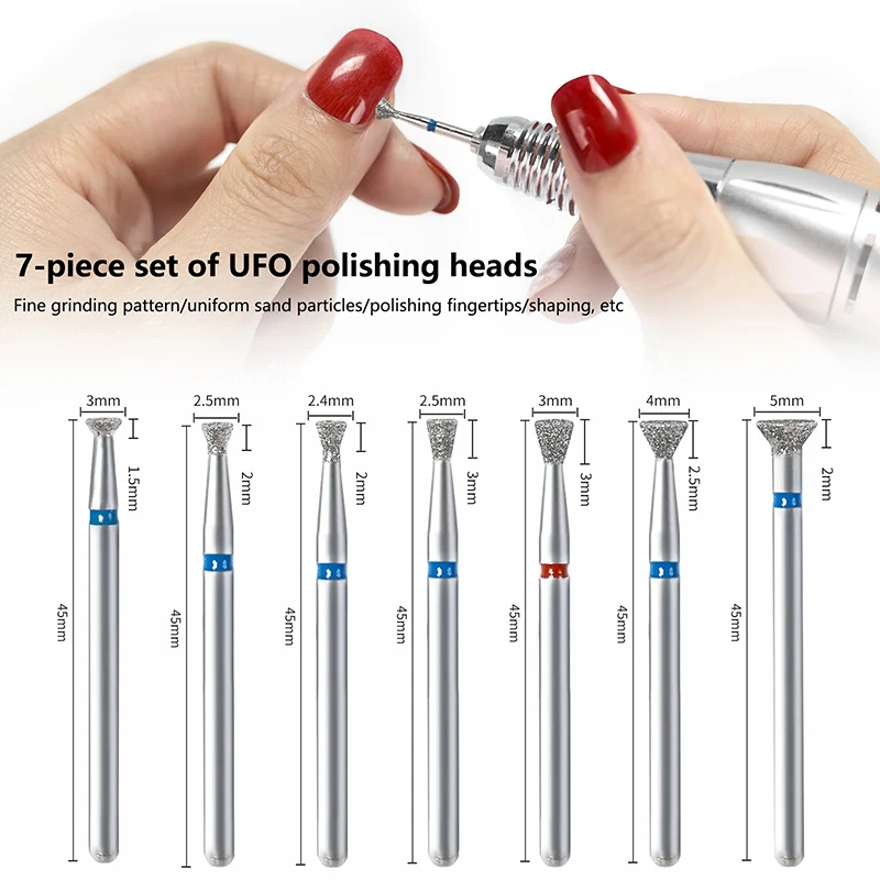 7Pcs/Set Cuticle Clean Nail Drill Bit Remove Overflow Glue Tool Nail Edge Treatment Diamond Grinding Machine Accessories