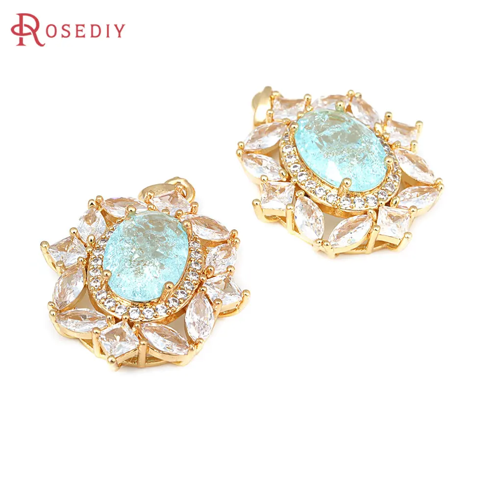 2PCS 18K Gold Color Brass and Zircon Glass Necklaces Charms Pendants Diy Jewelry Making Necklace Earrings Accessories for Women