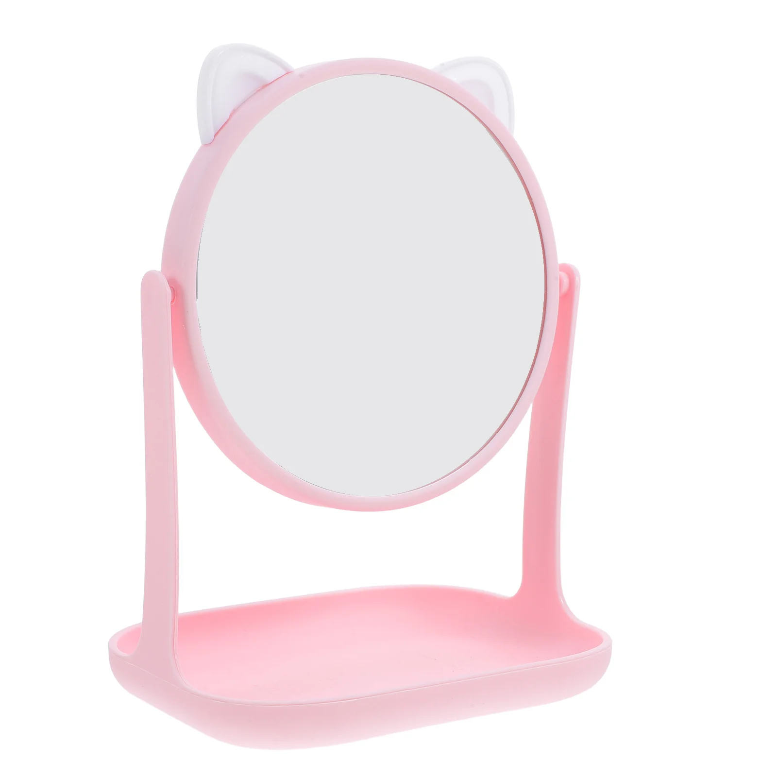 1Pcs Cat Ear Makeup Mirror Lovely Appearance Rotatable Desktop Cosmetics Storage Tray Multifunctional Girl