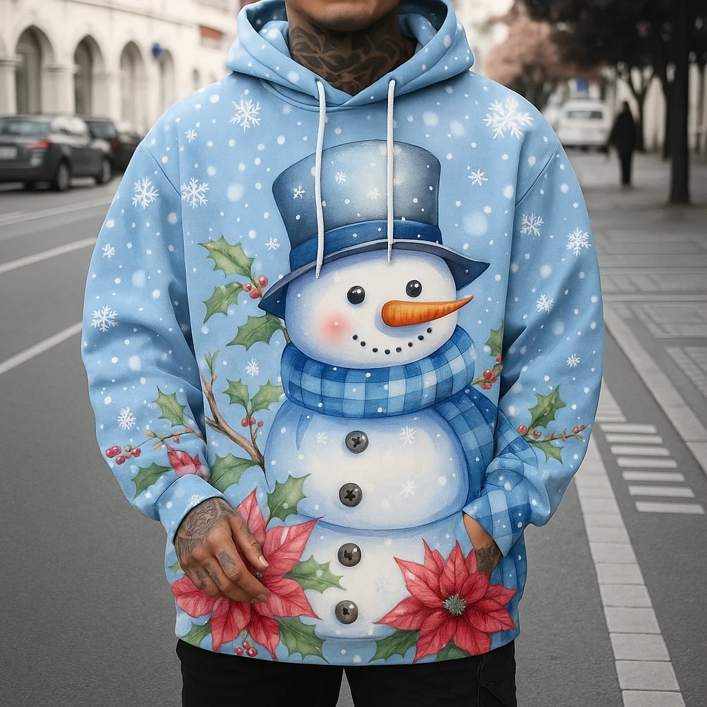 ثلاثية الأبعاد سانتا كلوز مطبوعة الرجال هوديس مضحك ثلج نمط عيد الميلاد الملابس الخريف الشتاء بلوزات غير رسمية بلوزات على الموضة القمم #6